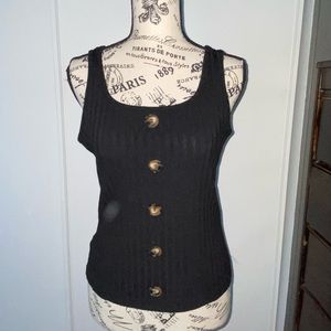 Simple Black Tank Top with Cute Buttons